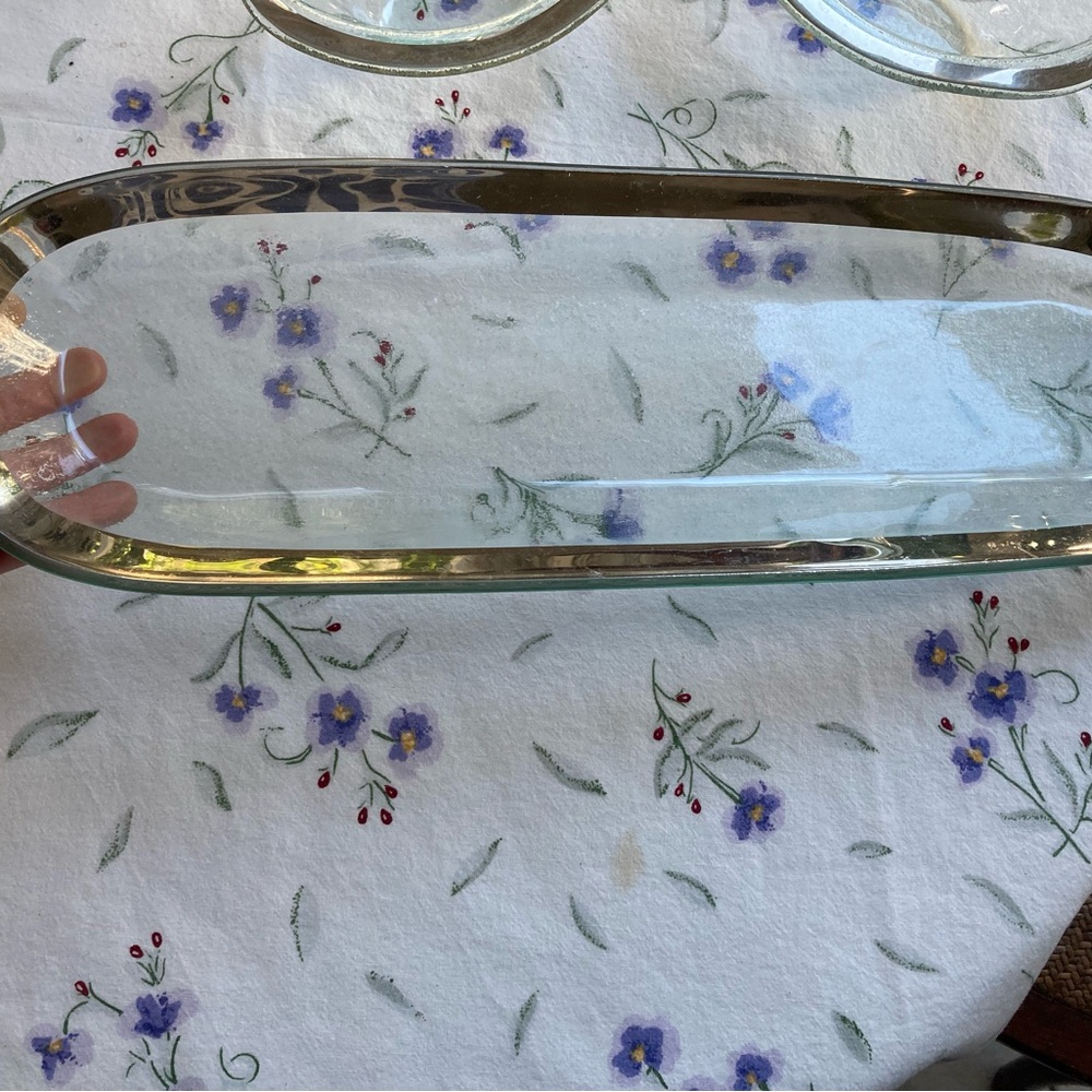 Trio of AnnieGlass silver edge glass dishes